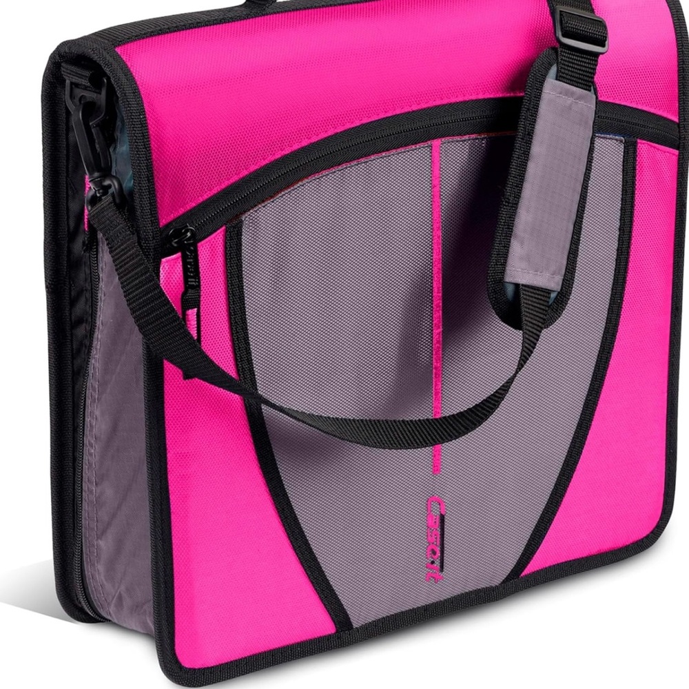*NEW* Magenta/Gray/Black Case-It Zipper Binder with removable shoulder strap
